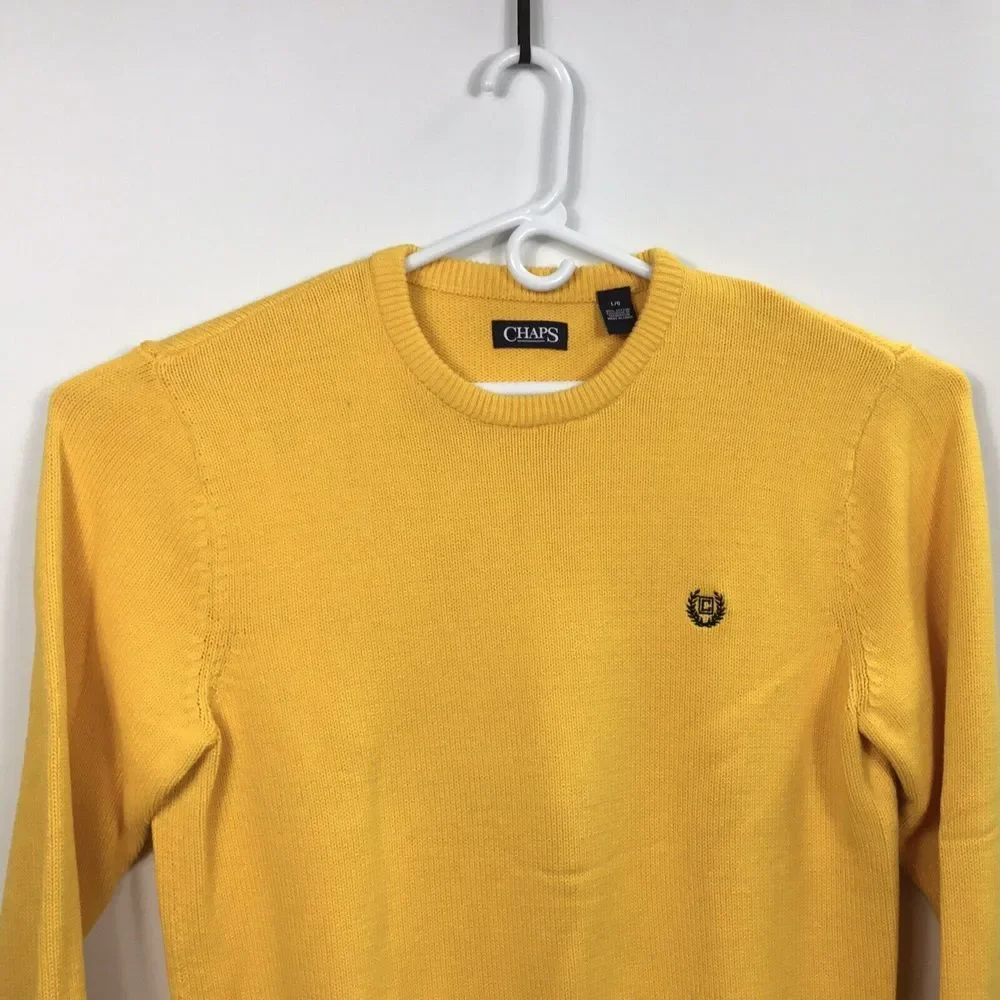 Chaps Knit Sweater Yellow‎ Crewneck Cotton Pullover Mens Size L/G
